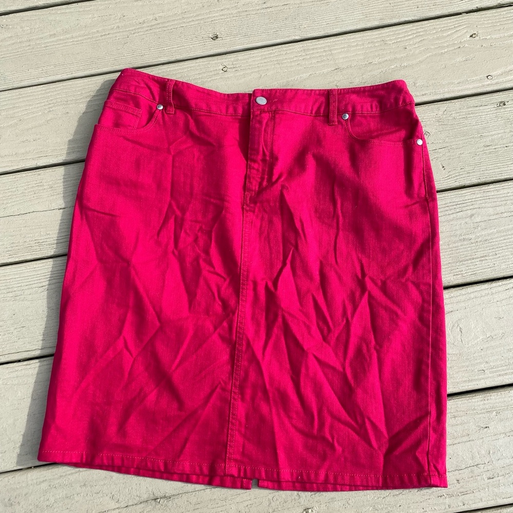 CHICOS Vibrant Pink Denim Skirt, Size: 12 = Chicos 2